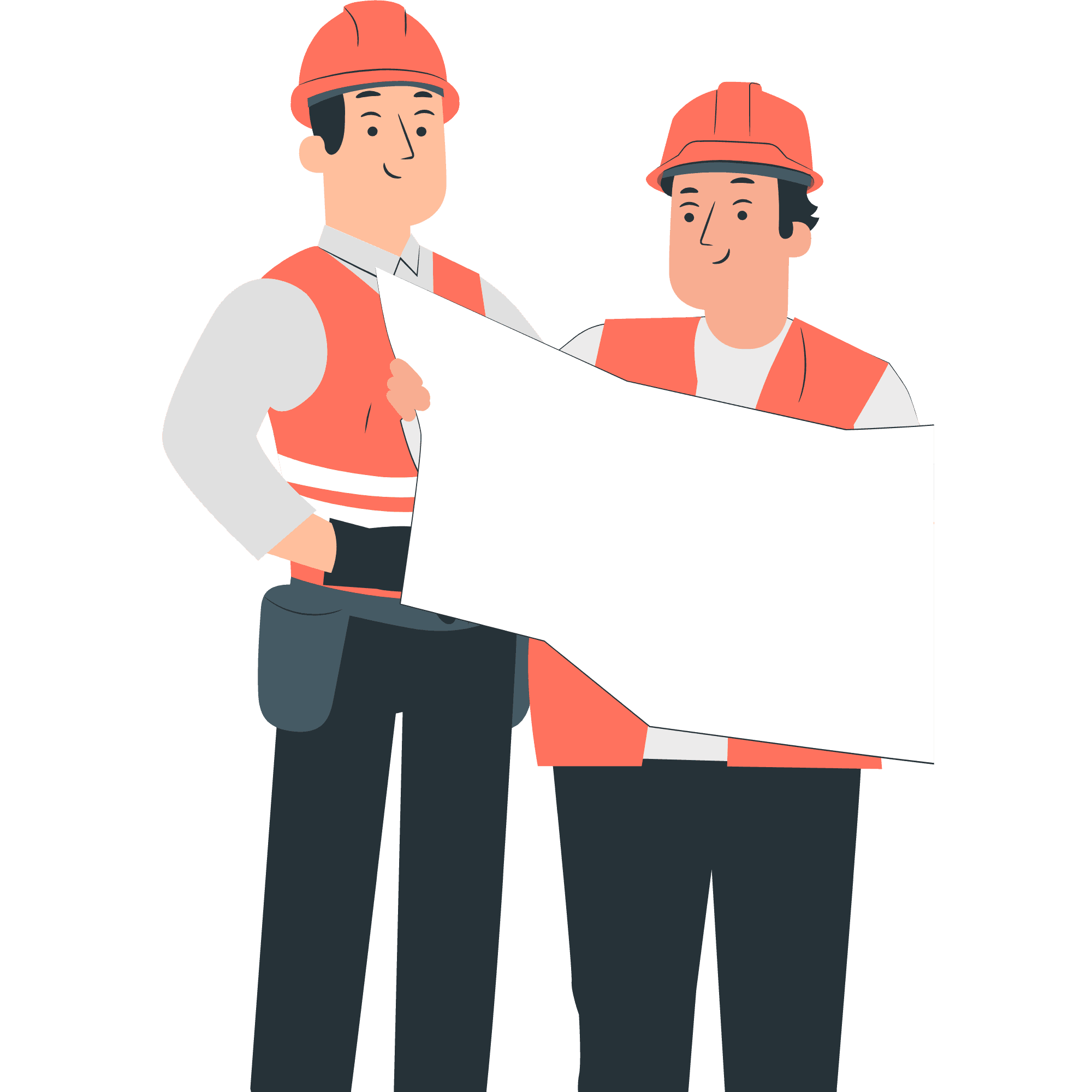 Construction professionals reviewing blueprints